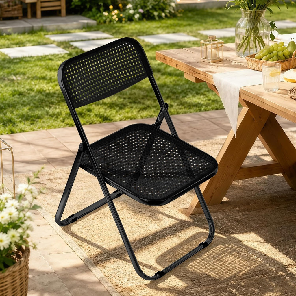 JPBSTO Folding Chairs, 300lb Capacity Steel Frame, Foldable for Indoor Outdoor Party,2-Pack,All Black