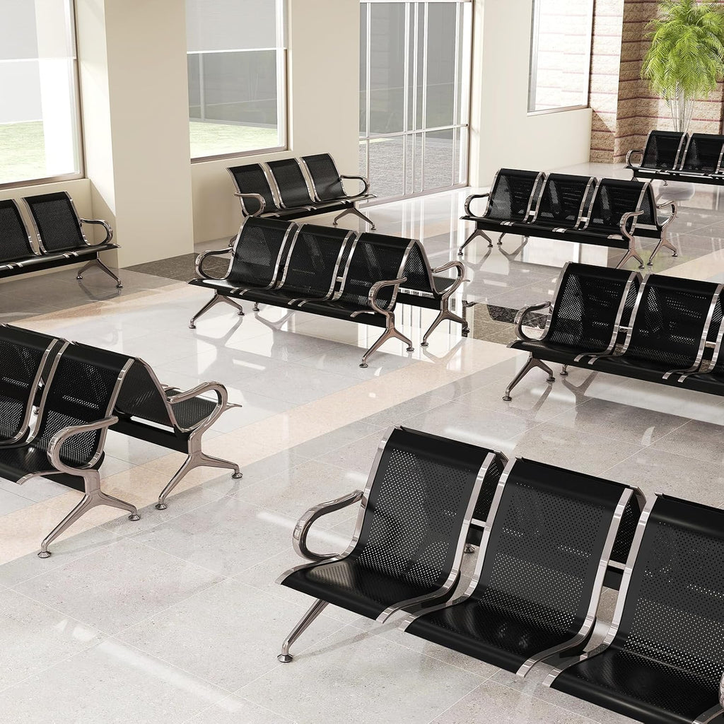 KINTNESS Airport Waiting Chair Reception Bench - Set of 2 Visitor Guest Sofa for for Salon Airport Bank Hospital Market, 2-Seat, Black