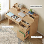 Office Desk with Drawers, 47" Wide Small Desk with File Drawer, Study Table Wood Writing Desk with Long Monitor Stand for Bedroom,Home Office