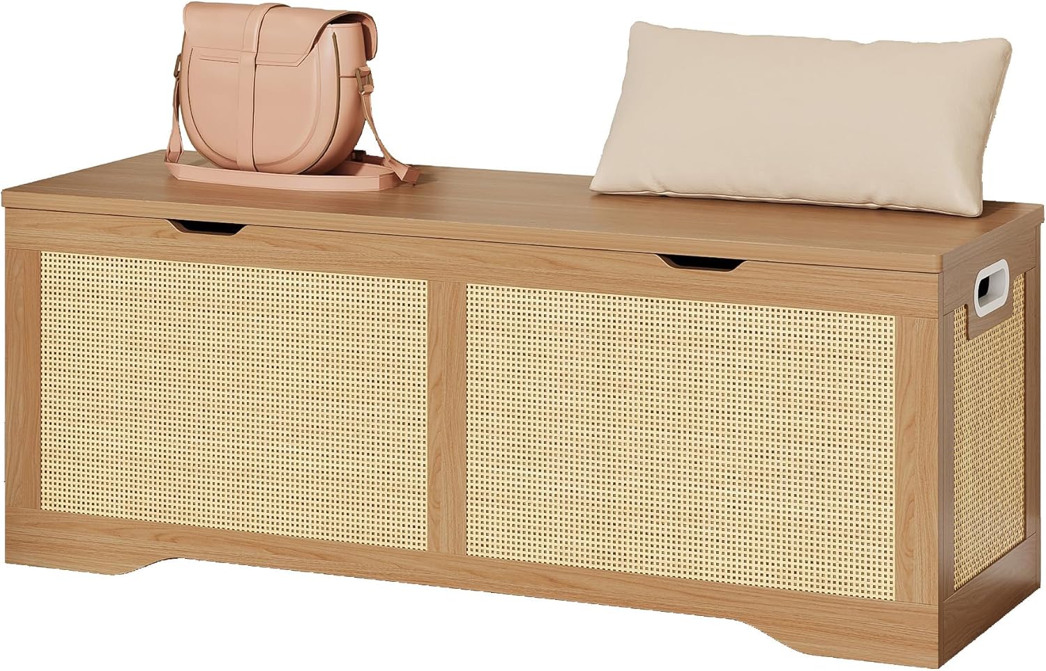 LIKIMIO 47.2" Rattan Storage Ottoman Bench Chest, End of Bed Bench, Storage Chest, Extra Large Entryway Trunk Toy Box for Bedroom, Living Room, Rustic Wood
