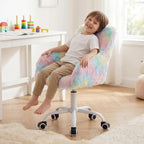 LukeAlon Kids Adjustable Desk Chair, Furry Study Chair with Swivel Base, Cute Faux Fur Reading Chair, Comfy Upholstered Computer Chair with Arms for Girls Children, Light Colorful