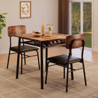 IDEALHOUSE Small Dining Table Set for 2, 3-Piece Dining Set with Storage Rack, Wood Kitchen Table with Upholstered Chairs, Square Table Set with Metal Legs Support, for Dining Room, Living Room, Brown