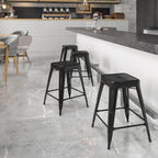 EMMA + OLIVER Commercial Grade 24" H Backless Black Metal Indoor-Outdoor Counter Height Stool