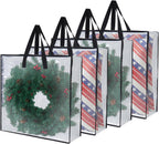 Heavy-Duty Clear Wreath Storage Bag & Sturdy Moving Box Alternative – 26 Inch Large Capacity Container with Zipper for Christmas Decorations, Seasonal Wreaths, Clothes, Bedding,Gift (4-Pack)