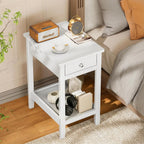 SEJOV End Table Set of 2, Narrow Night Stand with Drawer and Shelves, 2-Tier Small Wood Look Accent Side Tables Living Room Bedroom Office, White