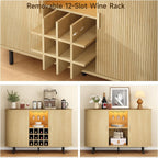 ONBRILL 55" Wine Bar Cabinet with LED Light,Modern Liquor Whiskey Coffee Station with Wine Rack and Glass Holder, Farmhouse Buffet Sideboard with Storage for Living Room, Kitchen, Entryway (Oak)