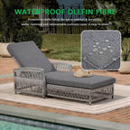 SoarFlash Wicker Chaise Lounge Set of 2, Outdoor Patio Lounge Chair with Adjustable Backrest, Side Shelf and Cushions for Poolside, Garden, Yard, Grey