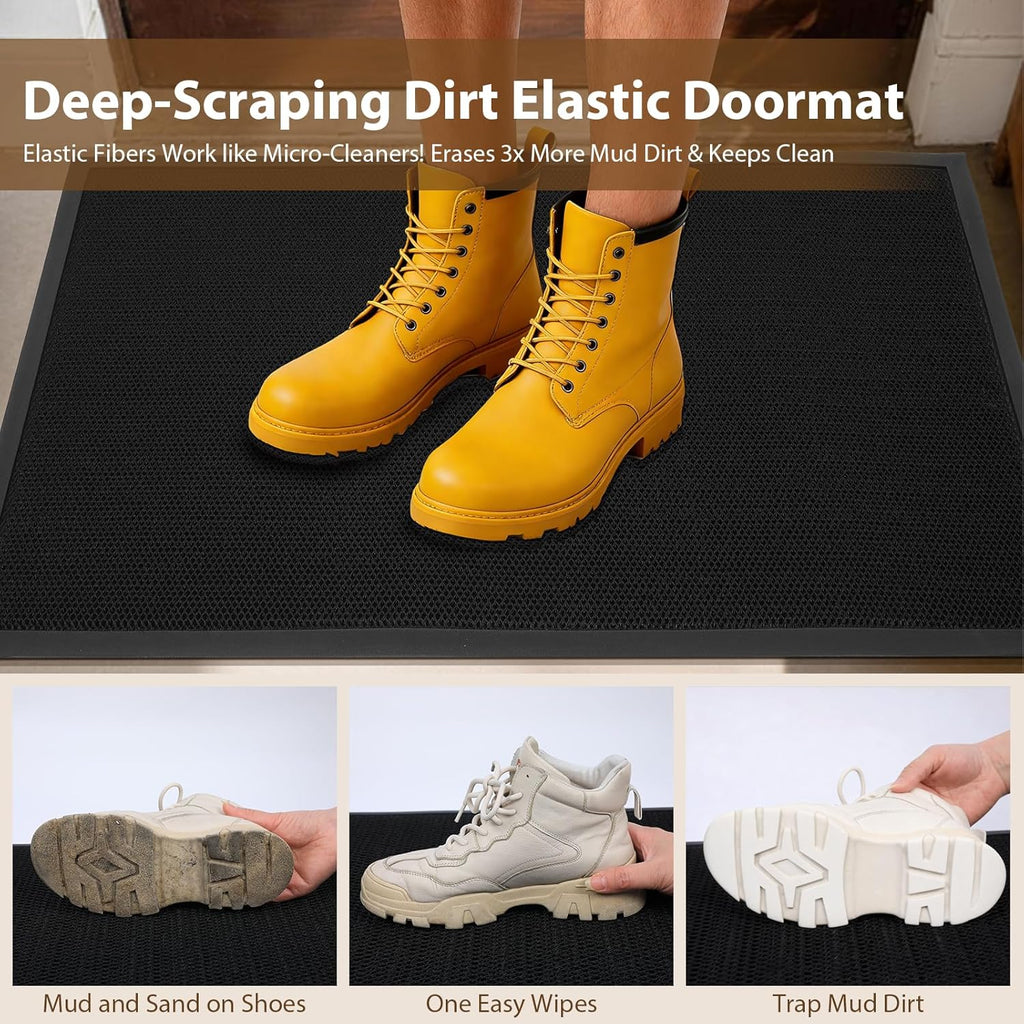 Front Door Mat Outside Entrance 17"x30" Black,Heavy-Duty Dirt Trapper Outside Welcome Mat, Non Slip Durable Rubber Entrance Doormats for Entryway Porch, Stain Resist Waterproof All-Season All-Weather