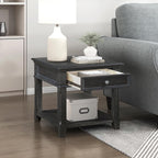 Lexicon Mid Century Modern 24" x 27" End Table with Storage, Wood Side Table with USB Charging Ports and Outlet, 1 Dovetail Drawer and Open Storage Shelf for Living Room/Bedroom, Charcoal