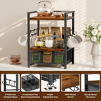 Plaviya 3-Tier Tea Bag Organizer with Drawer for Countertop | Tea Bag Holder and Storage, 9 Compartments, 6 Hooks for Cup, Utility Tea Box, Office, Kitchen, Rustic Brown