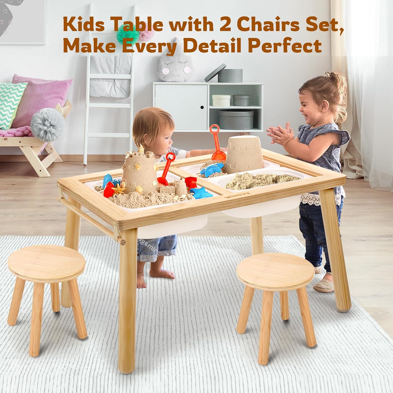 WINGYZ Sensory Table and Chair Set, 3 in 1 Kids Table for Play Study Art Dining Toys Storage, Sensory Activity Tables for Toddler with Storage Bins, Children's Gifts for Boys and Girls