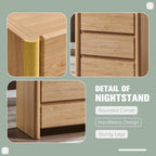 25" Tall Modern Nightstand Set of 2, 23.6" W Night Stand with Charging Station & 3 Handleless Storage Drawers, Wood Nightstands w/Rounded Corner Design for Bedroom (Natural)