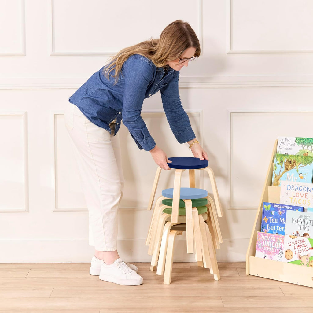 ECR4Kids Bentwood Stackable Stools, 12in Seat Height, Classroom Furniture, Earthtone, 6-Piece