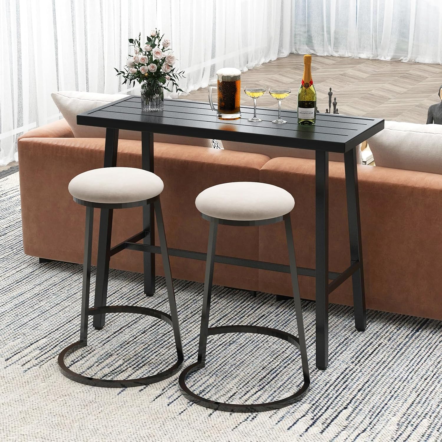 COSTWAY 36" Outdoor Bar Table, Rectangular High Pub Table with Adjustable Foot Pads, Patio Counter Height Dining Table for Balcony, Backyard, Indoor, Black