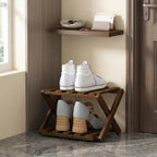 Skinny Shoe Rack, Shoe Rack Bamboo: 2 Tier Foldable Skinny Shoes Organizer, Extendable Narrow for Entryway, Closet, Brown