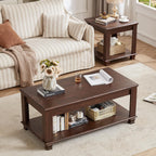 SAVOR LIFE Farmhouse Coffee Table Set of 3,Rustic Wooden Living Room Table Set,Large Coffee/End Side Tables with Open Shelf for Living Room,Walnut