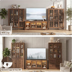 51“ Glass Display Cabinet, Curio Display Cabinet with 3 Glass Doors & Movable Shelves, China Cabinet Cedenza Storage Cabinet Bookcase Kitchen Pantry Cabinet for Collectibles (1, Cracked Oak, 51 Inch)