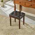 Vanity Bench Stool with Button Tufted, Solid Wood Vanity Bench Seat with Microfiber Leather Cushion for Bedroom, Dinning Roon, Entryway, Cloakroom, Study (Dark Brown)