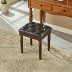 Vanity Bench Stool with Button Tufted, Solid Wood Vanity Bench Seat with Microfiber Leather Cushion for Bedroom, Dinning Roon, Entryway, Cloakroom, Study (Dark Brown)
