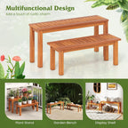 Tangkula Outdoor Backless Bench Set of 2, Solid Wood Patio Benches w/Slatted Seat, 2-Person Rustic Wooden Entryway Bench for Front Porch Garden Balcony Park Indoor, Weatherproof, Load up to 330 LBS