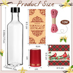 Tioncy 12 Set Vanilla Extract Bottles for Homemade 8.5 oz Glass Vanilla Jar Bottle for Syrup Gifts with Cap Shrink Band Hummingbird Tag Stickers Syrup Gifts Giving for Christmas (Clear)
