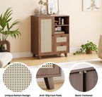 Farini Side Buffet Cabinet with Rattan Doors,Kitchen Sideboard with 2 Drawers Coffee Bar Storage Console Table,Walnut,27.6 inch
