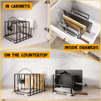 2 Pack Cutting Board Organizer and Pot Lid Holder, Kitchen Cabinet Organizer Rack with 7 & 5 Compartments, Heavy-Duty Iron Baking Sheet Pan Organizer with Non-Slip Base, Space-Saving Kitchen Storage