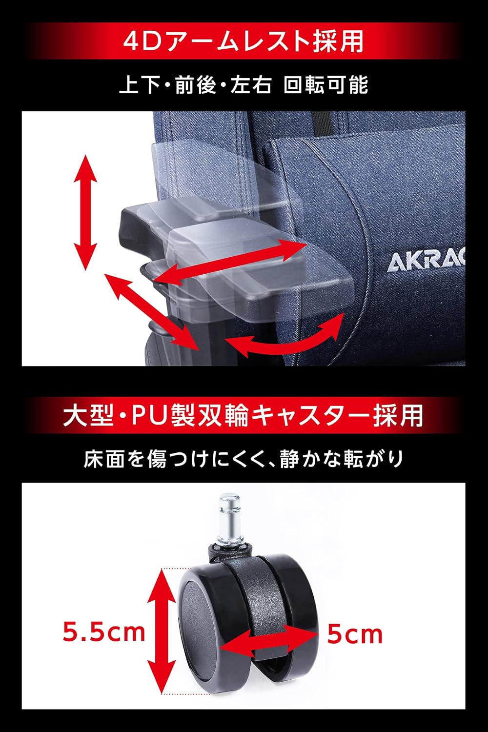 AKRacing Office Chair, Gaming Chair, Premium Denim, Made in Japan, 180° Reclining, Home, Remote