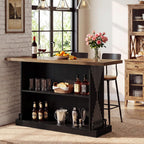 Tribesigns 63" Bar Table, Sturdy Modern Counter Height Pub Table with 2-Tier Storage Shelf and Metal Footrest, Rectangular Wood Home Bar Unit for Kitchen, Living Room, Black