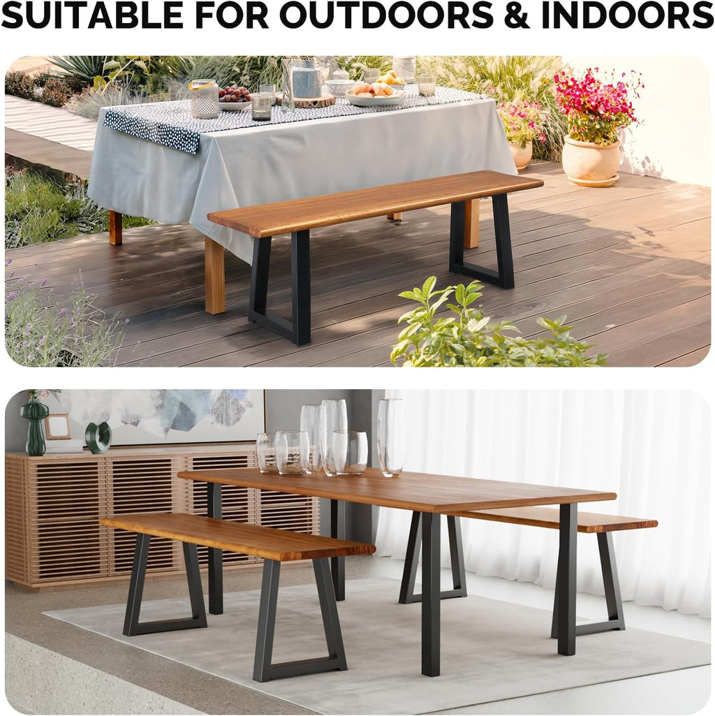 VINGLI Outdoor Bench with Metal Legs Rustic, Wood Dining Bench Indoor Outdoor Porch Bench for Yard Garden Dining (57in)