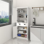 Freestanding Kitchen Pantry with Dawer, 4 Shelves, 2 Double Doors, Rectangular Storage Cabinet, Modern Minimalist, for Living Room, Dining Room, White