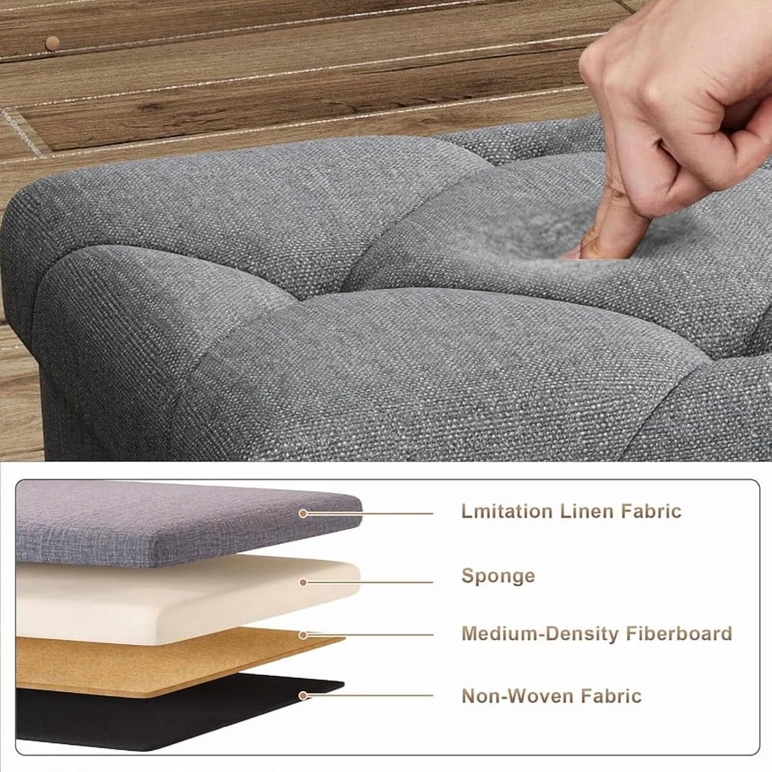Storage Footstool, 15x15x15 inches, can Support up to 350 pounds. | Large capacity, sturdy, easy to maintain, and space-saving.