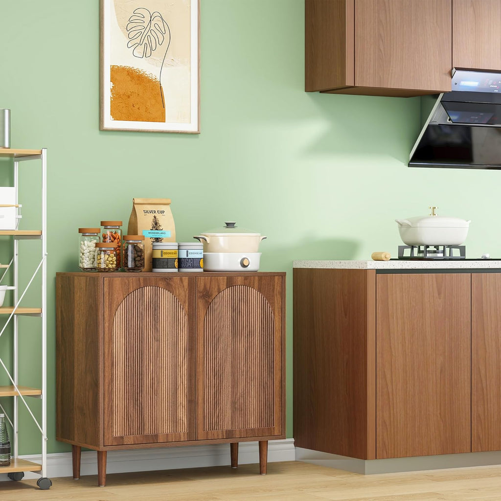 Bifins 94.5” Fluted Sideboard Buffet Cabinet with Storage,Mid Century Modern Long Wood Storage Cabinet with Arched Profile for Dining Room Kitchen Living Room