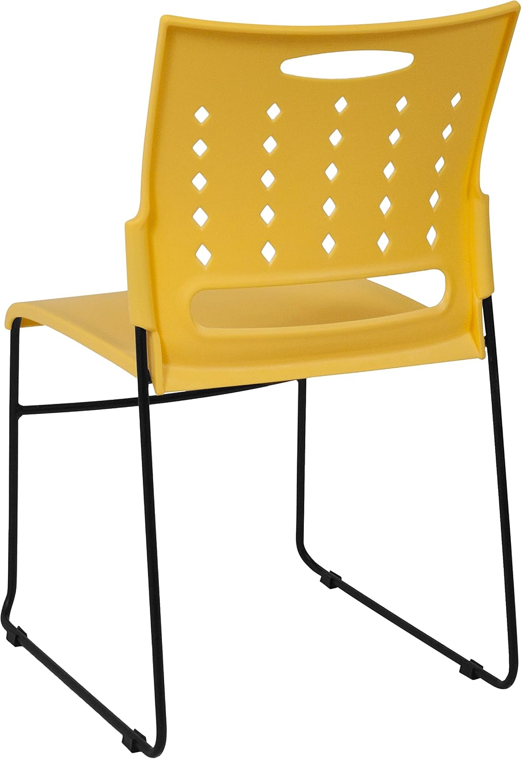 EMMA + OLIVER 881 lb. Capacity Yellow Sled Base Stack Chair with Air-Vent Back