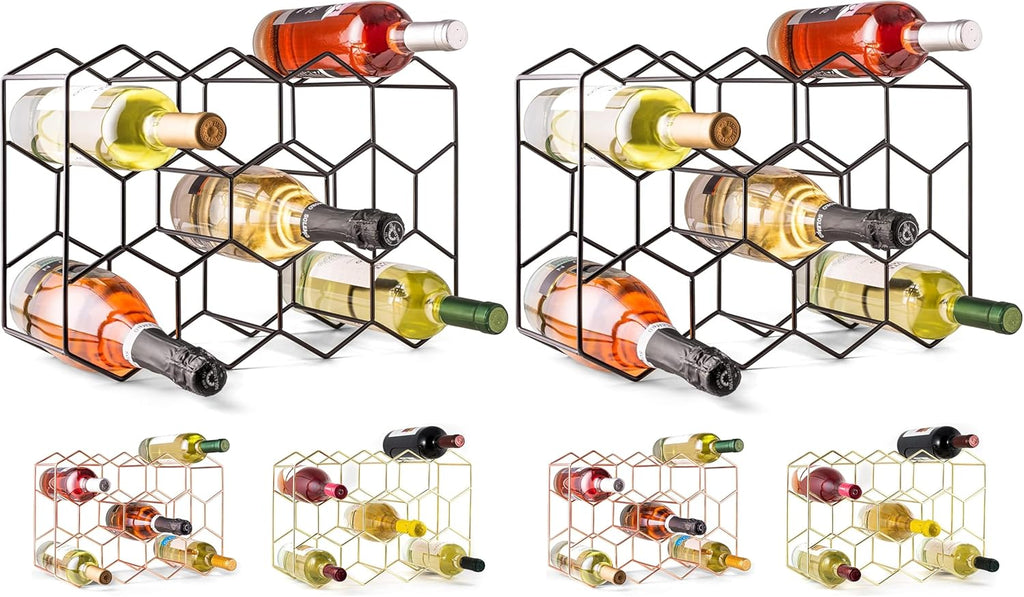 Gusto Nostro Countertop Wine Rack - 14 Bottle Freestanding Modern Black Metal Small - 3 Tier Tabletop Wine Holder Stand for Cabinet, Pantry - Wine Racks Countertop - No Assembly Required (Pack of 2)