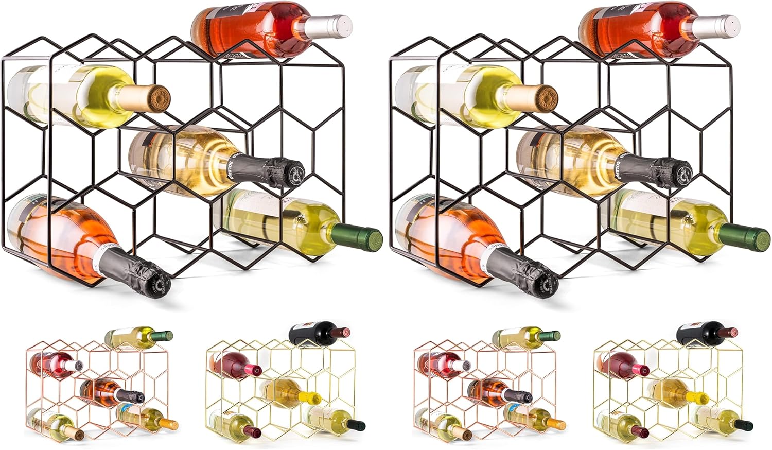 Gusto Nostro Countertop Wine Rack - 14 Bottle Freestanding Modern Black Metal Small - 3 Tier Tabletop Wine Holder Stand for Cabinet, Pantry - Wine Racks Countertop - No Assembly Required (Pack of 2)