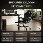 Gaming Chair with Footrest, Ergonomic 330lbs Leather Mesh Chair, Massage Lumbar Support, Adjustable Height & Headrest Pillow, Breathable Seat for Office, Home, Streaming, Long Gaming Sessions, Black