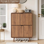 FurSch Fluted Shoe Storage Cabinet with 2 Flip Drawers, Narrow Shoe Rack Cabinet Organizer with Adjustable & Removable Shelves for Entryway (All Walnut, 2 Drawers)