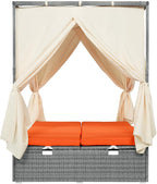 LUMISOL Outdoor Daybed with Canopy, Adjustable Outdoor Sun Lounger with Multi-Position Recline & Removable Cushion for Patio, Garden, Poolside, Orange