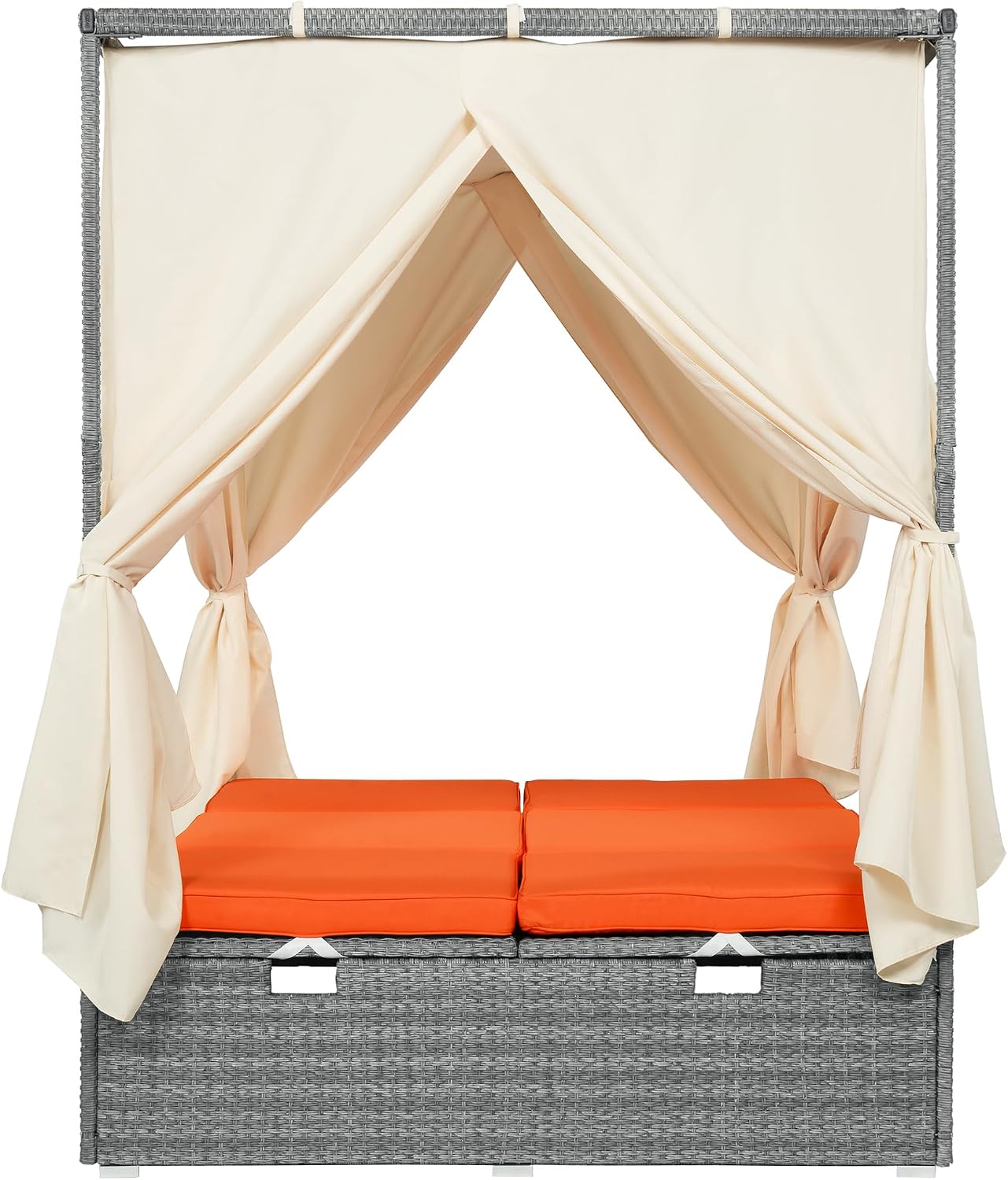 LUMISOL Outdoor Daybed with Canopy, Adjustable Outdoor Sun Lounger with Multi-Position Recline & Removable Cushion for Patio, Garden, Poolside, Orange