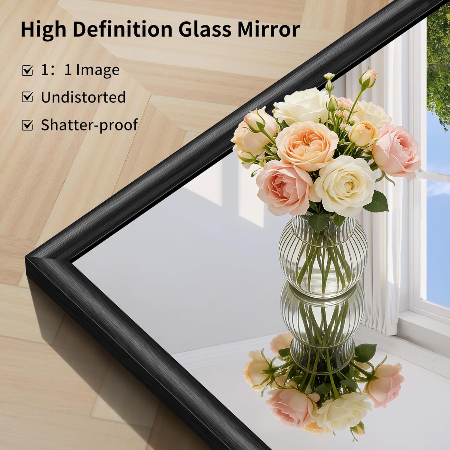 30x30 Square Black Mirror, Raised Metal Framed Bathroom Mirrors for Over Sink, Shatterproof Tempered Glass, Anti-Rust, Brushed Black Modern Vanity Mirrors for Bedroom, Living Room and Entryway