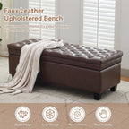 WUTUTUEE 50" Faux Leather Storage Ottoman Bench, Upholstered Rectangle Storage Ottoman End of Bed Tufted Living Room Bedroom Bench with Safety Hinge, Solid Wood Legs, Loads 500 lb(Dark Rrown)