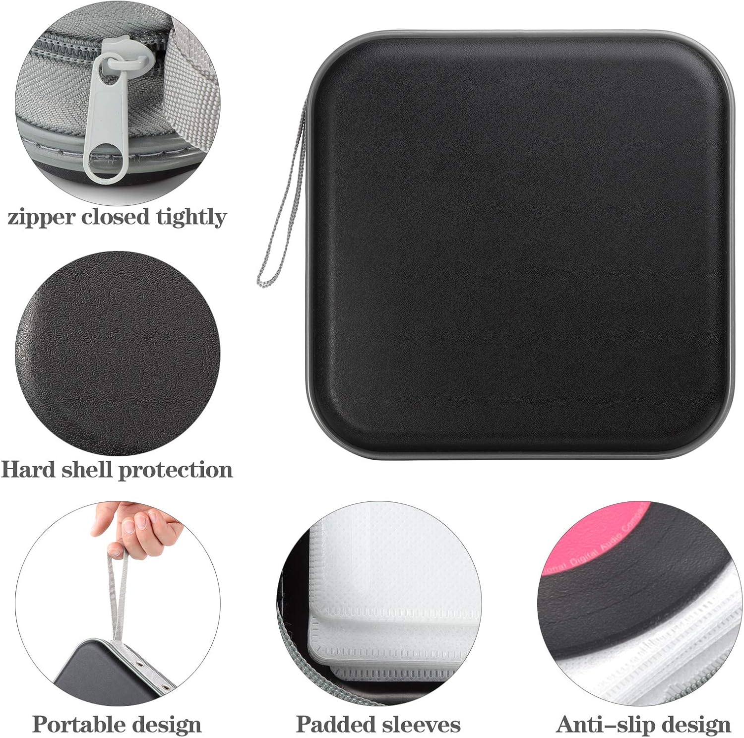 alavisxf xx CD Case, 48 Capacity Hard Plastic DVD Case Portable Zipper CD Case Holder Large Storage Disc Wallet Bag for Car Home Travel (Black, 48 Capacity)