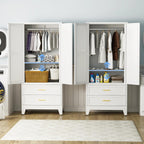 71 "H Armoire Wardrobe Closet with 2 Drawers and Adjustable Shelves | Metal Wardrobe Closet with Doors, Wardrobe Cabinet with Hanging Rod, Closets for Bedroom, Laundry Room, White