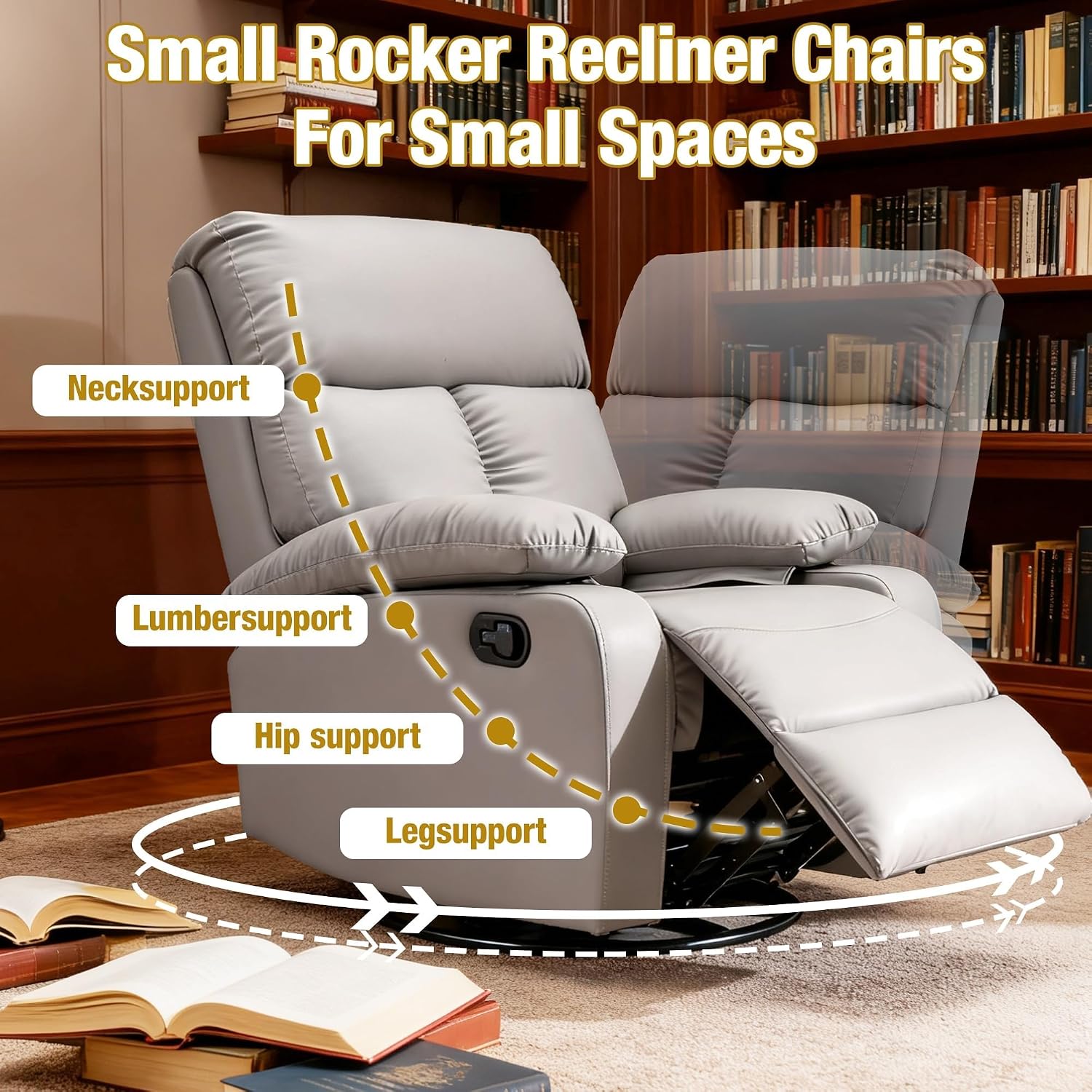 Swivel Rocking Recliner Chair with Thick Padded Armrests Comfortable Recliners Chairs for Small Spaces Living Room Bedroom Nursery
