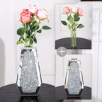 Crushed Diamond Mirror Vase Silver Flower Vases for Decor Bling Crystal Glass Vase for Room Decor, 12 Inches (Can Hold Water)