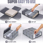 4 Pack Bed Sheet Organizer and Storage with Zipper – Linen Closet Organizers for Full, King, Queen & Twin Sheet Sets, Bedding Storage for Blankets and Duvet Covers, Grey