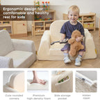 BanaSuper Wide Kids Sofa, Convertible Foam Couch for Children 3-8, Cream | Fold-Out Children Chair, Extra Wide Base for Stability, Sherpa Kids Reading Chair, Comfy Sofa Chair for Children Age 3+