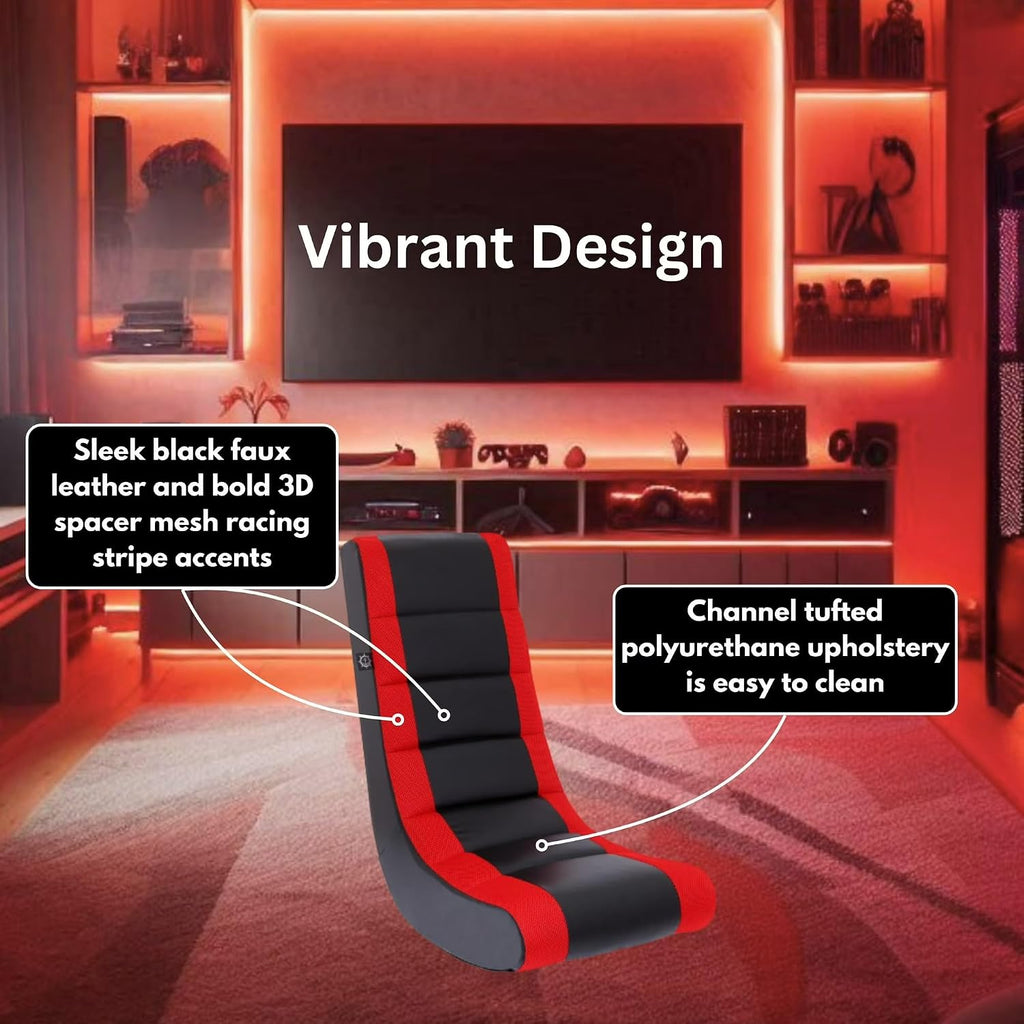 Kids Gaming Rocking Chair for Children & Teens, Ergonomic Floor Video Chair with PU Leather & Mesh, Lightweight Portable, No Assembly, Comfortable for Play, Reading, or Movies