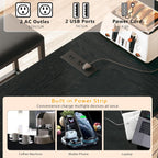 HUAHUU Bar Table and Chairs Set for 2-4, 63'' Convertible L-Shaped Kitchen Table with Power Outlets, 3 Piece Counter Height Small Dining Table with 2 Stools, Space Saving, Breakfast Nook Corner, Black